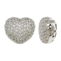 Rhinestone Brass Beads, Heart, plated, micro pave rhinestone & hollow Approx 