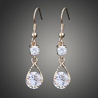 Boucles d'oreilles en laiton zircon cubique, larme, Placage de couleur d'or, avec zircone cubique Vendu par paire