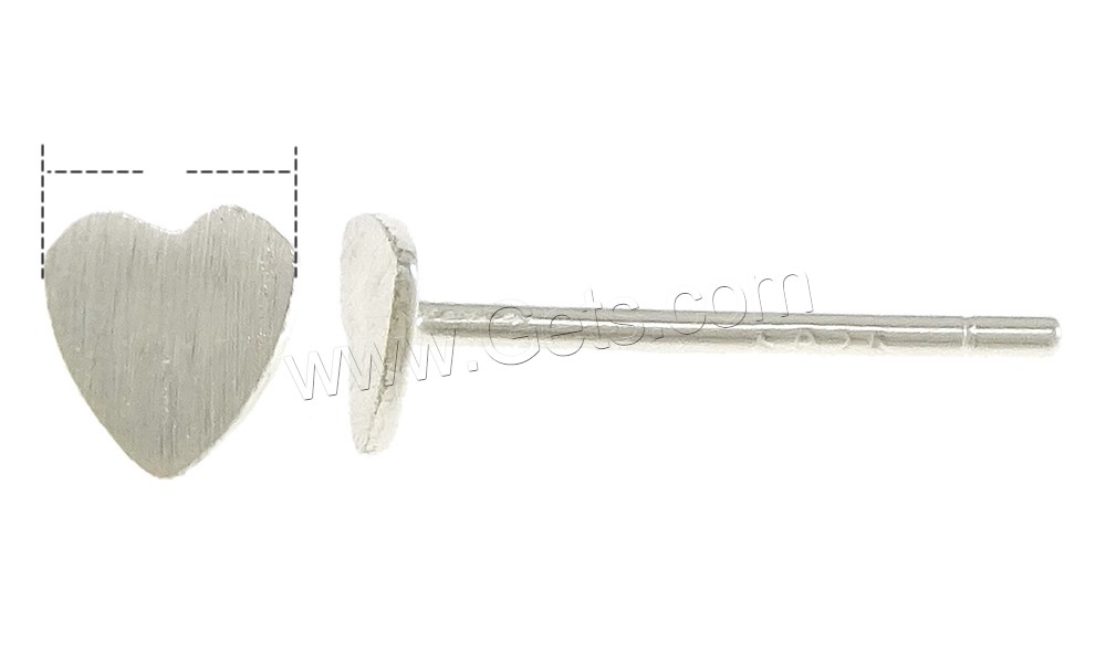 Серьги стерлингового серебра, Серебро 925 пробы, Сердце, плакирован серебром, без ушной серы & разный размер для выбора & Матовый металлический эффект, продается Пара