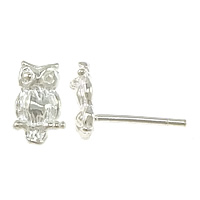 Sterling Silver Stud Earring, argent sterling 925, hibou, sans embout de boucle d'oreille 0.8mm, Vendu par paire