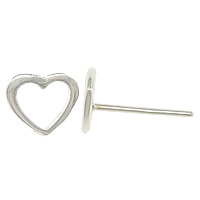 Sterling Silver Stud Earring, argent sterling 925, coeur, sans embout de boucle d'oreille 0.8mm, Vendu par paire