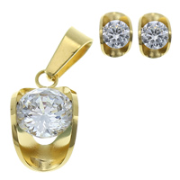 Cubic Zirconia Micro Pave Ensembles de bijoux en acier inoxydable, pendentif & boucle d'oreille, Placage, avec zircone cubique, plus de couleurs à choisir  Environ Vendu par fixé