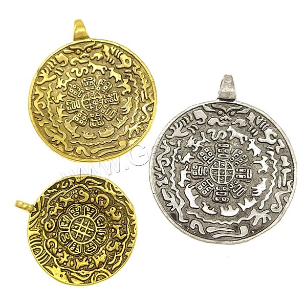 Brass Jewelry Pendants, Flat Round, plated, with chinese zodiac pattern & different size for choice, more colors for choice, Sold By PC