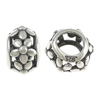 perles pandore en argent fin Thaïlandais sans hélice, Thaïlande, tambour, avec le motif de fleurs & sans filetage Environ 5mm, Vendu par PC