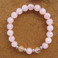 cuarzo rosado Pulsera, con abalorio de citrino & aleación de zinc, Esférico, chapado en color de plata antigua, Birthstone noviembre & natural, 8mm, longitud:aproximado 6 Inch, aproximado 20PCs/Sarta, Vendido por Sarta