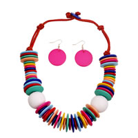 Parures de bijoux résine, boucle d'oreille & collier, avec corde en nylon, laiton boucle d'oreille crochet, multicolore, 30mm Environ 20 pouce, Vendu par fixé