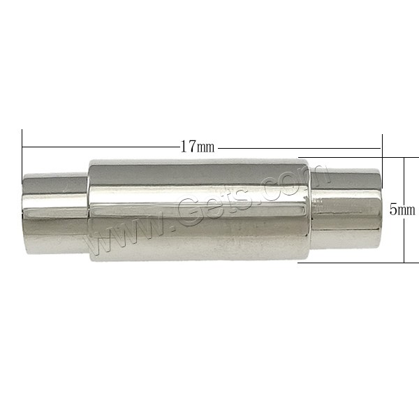 Fermeture magnétique en acier inoxydable rond, Acier inoxydable 316, tube, Placage, Personnalisé, plus de couleurs à choisir, 17x5mm, Trou:Environ 3mm, Vendu par PC