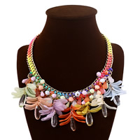 Collier de déclaration de mode, Acrylique, avec chaîne de fer & corde en nylon, avec 10cm chaînes de rallonge, Placage de couleur d'or, facettes, multicolore, 70mm Environ 17.5 pouce, Vendu par brin