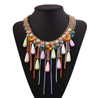 Collier de déclaration de mode, fer, avec cristal & Acrylique, avec 10cm chaînes de rallonge, Placage de couleur d'or, avec peint & chaîne forçat huit & facettes, multicolore, protéger l'environnement, sans nickel, plomb et cadmium, 170mm Environ 17.5 pouce, Vendu par brin