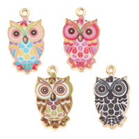 Zinc Alloy Animal Pendants, Owl, gold color plated, enamel Approx 1mm 