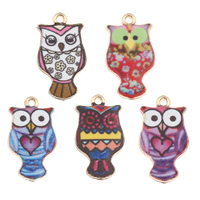 Zinc Alloy Animal Pendants, Owl, gold color plated & enamel Approx 1mm 