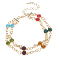 Zinc bracelets en strass en alliage , alliage de zinc, avec fer, avec strass & 2 fils, multicolore, protéger l'environnement, sans nickel, plomb et cadmium .5 pouce, Vendu par brin