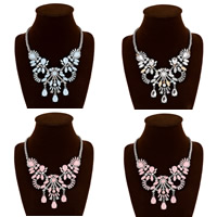 Fashion Statement Necklace, Zinc Alloy, with iron chain & Acrylic, with 7.5cm extender chain, platinum color plated, wheat chain & faceted & with rhinestone nickel, lead & cadmium free, 85mm Approx 18.5 Inch 