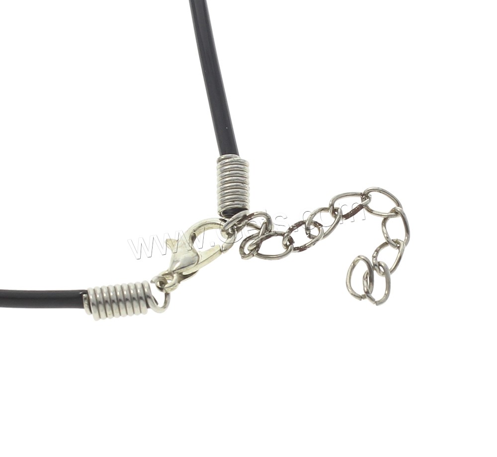 Rubber Necklace Cord, with iron chain, zinc alloy lobster clasp, with 4cm extender chain, platinum color plated, different size for choice, black, Sold By Strand