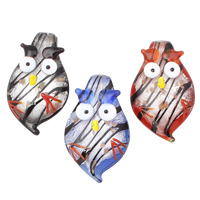 Animal Lampwork Pendants, Owl, handmade, gold sand & silver foil Approx 5mm [