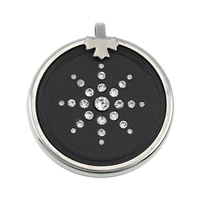 Pendentifs de lave, Acier inoxydable 316, avec lave volcanique, Plat rond, naturel, avec strass Environ 4.5mm, Vendu par PC