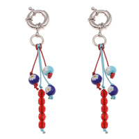 Porte clé Murano, chalumeau, avec Ciré de coton & cristal, laiton Fermoir ronds à ressort, fait à la main, facettes Environ 12mm, Vendu par brin