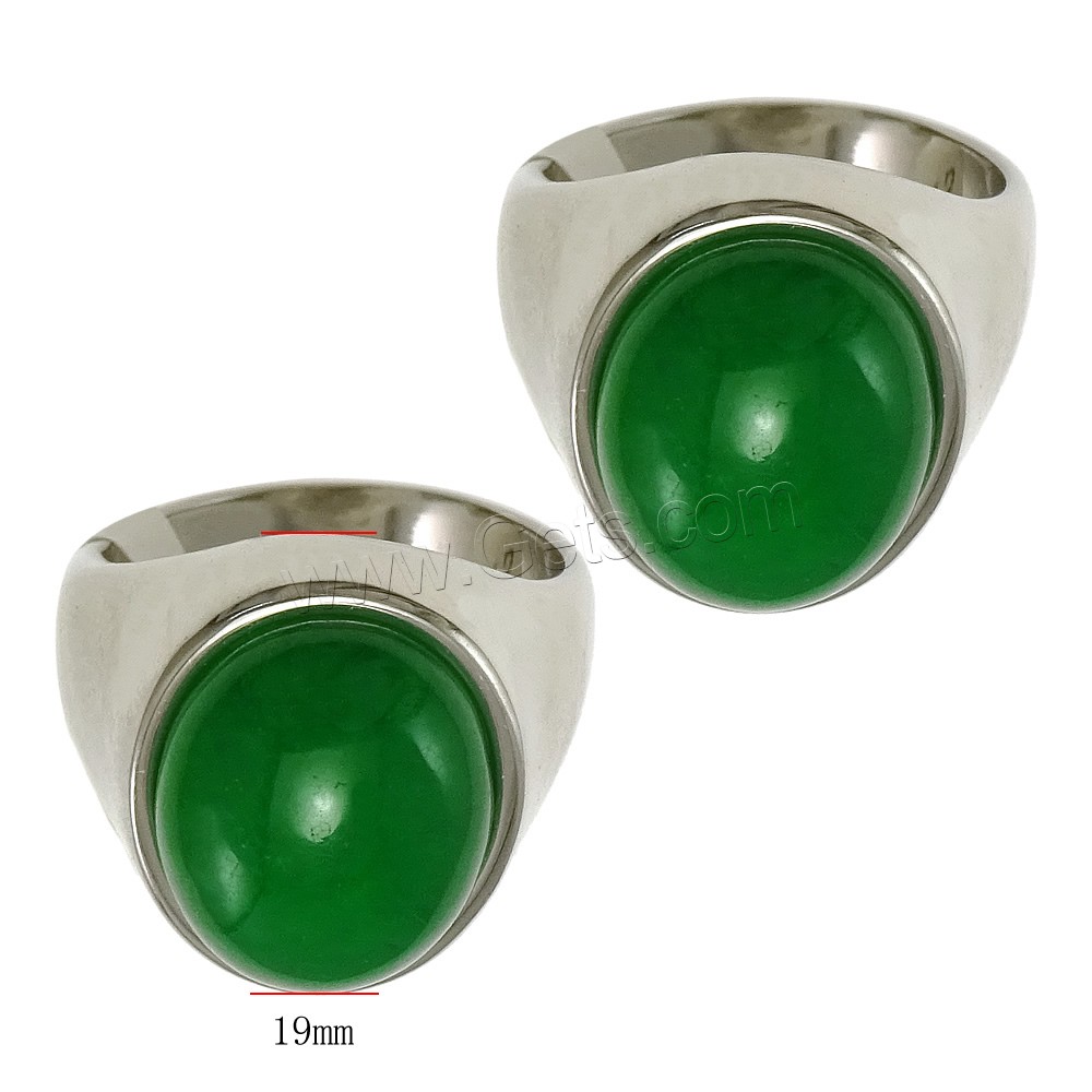 Gemstone Stainless Steel Finger Ring, with Jade Malaysia, natural, different size for choice, green, 19mm, Sold By PC