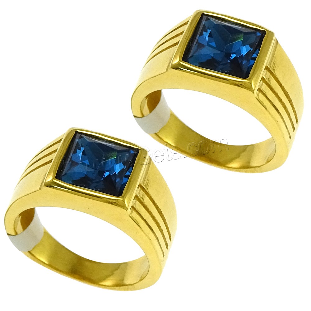 Edelstahl Fingerring, mit Glas, goldfarben plattiert, verschiedene Größen vorhanden & facettierte, blau, 10mm, verkauft von PC