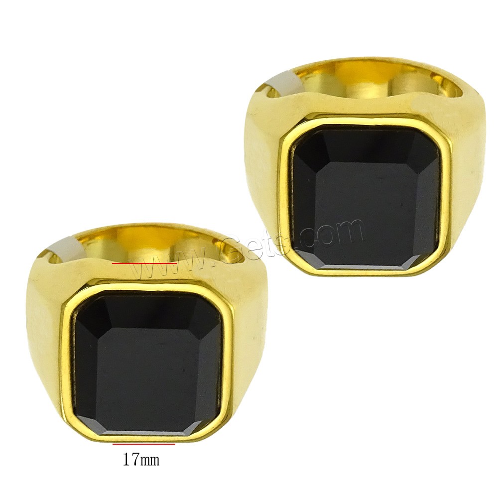 Stainless Steel Finger Ring, with Glass, gold color plated, different size for choice & faceted, 17mm, Sold By PC