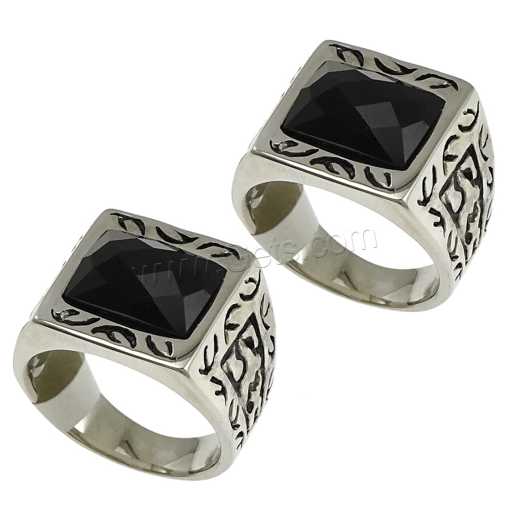 Bague en acier inoxydable, avec verre, normes différentes pour le choix & facettes & noircir, noire, 15mm, Vendu par PC