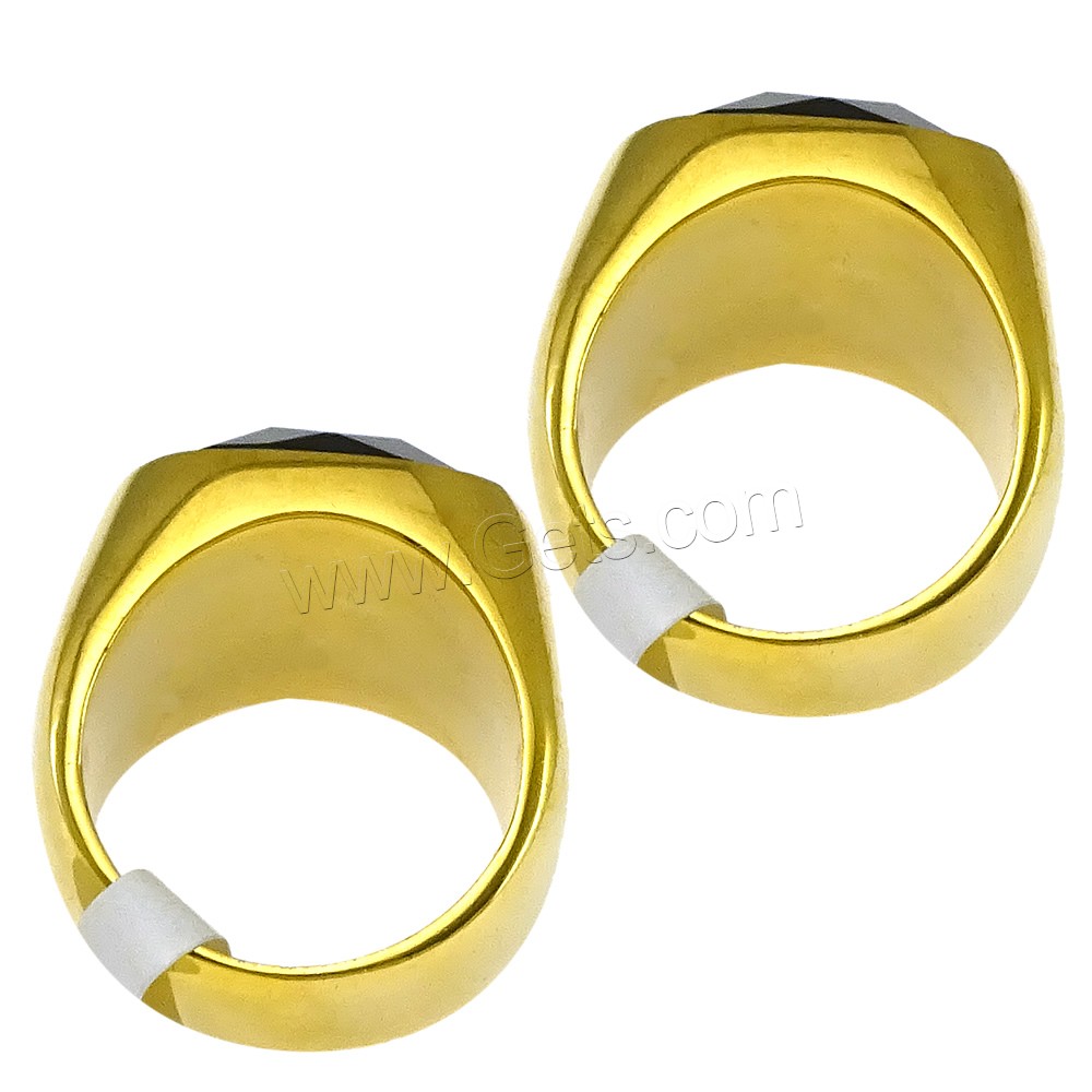 Stainless Steel Finger Ring, with Glass, gold color plated, different size for choice & faceted, black, 16mm, Sold By PC