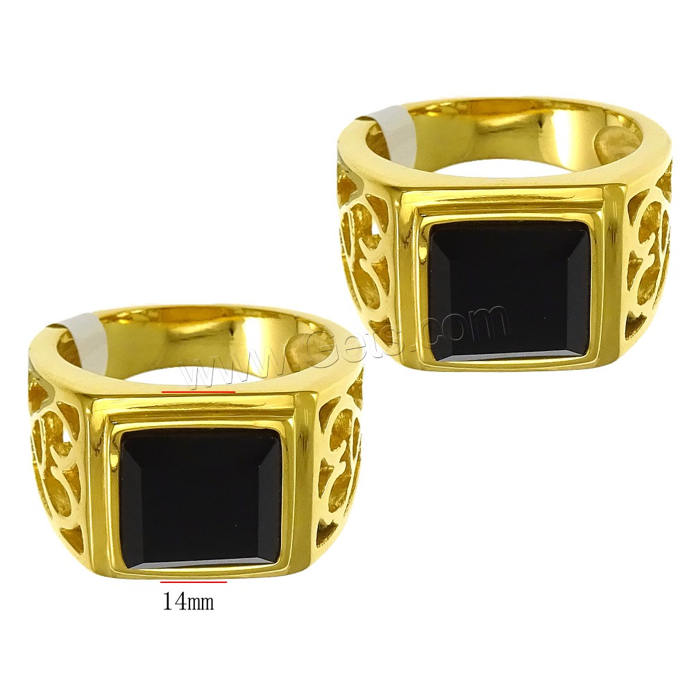 Stainless Steel Finger Ring, with Glass, gold color plated, different size for choice & faceted & hollow, black, 14mm, Sold By PC