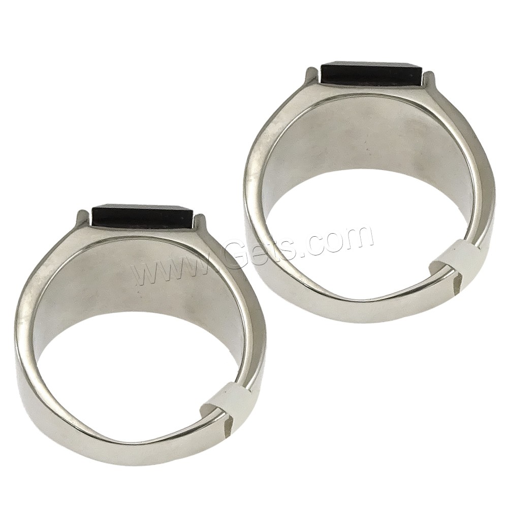 Stainless Steel Finger Ring, with Glass, different size for choice & faceted, black, 15mm, Sold By PC