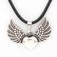 PU Collier Cordon, alliage de zinc, avec cuir PU, avec 5cm chaînes de rallonge, Coeur avec des ailes, Plaqué de couleur d'argent, protéger l'environnement, sans nickel, plomb et cadmium Environ 17 pouce, Vendu par brin