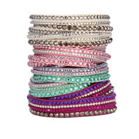 Pulseras de Cordón de PU, Cuero de PU, chapado en color de platina, ajustable & con diamantes de imitación & 2-sarta, más colores para la opción, longitud:aproximado 14 Inch, Vendido por Sarta