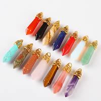 Gemstone Pendantifs en laiton, pierre gemme, avec laiton, pendule, Placage de couleur d'or, différents matériaux pour le choix Environ Vendu par PC