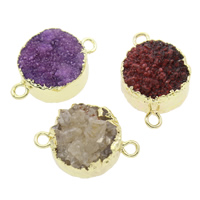 Ágata natural Druzy Conector, Ágata de cuarzo de hielo, con metal, Redondo aplanado, estilo druzy & 1/1 aro, 22x15x9mm, agujero:aproximado 2mm, Vendido por UD