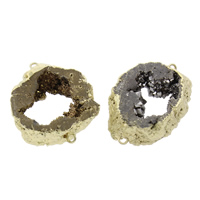 Ágata natural Druzy Conector, Ágata de cuarzo de hielo, con metal, estilo druzy & mixto & 1/1 aro, 28.5x41x9mm-32x40x10mm, agujero:aproximado 2mm, Vendido por UD