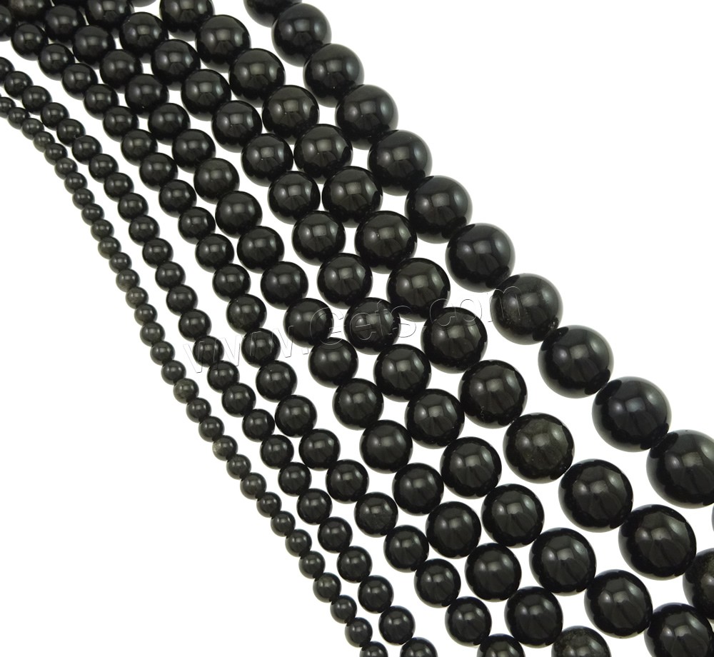 Perles obsidienne noire, Obsidien noir, Rond, normes différentes pour le choix, Trou:Environ 1mm, Vendu par brin