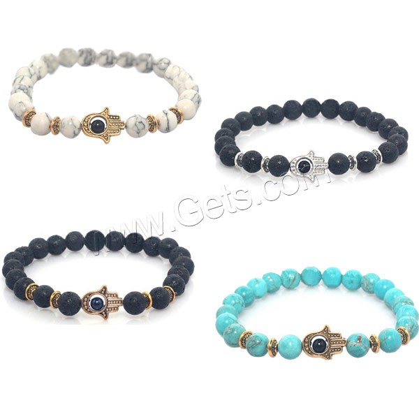 Pulseras Estilo Hamsa, Piedras preciosas, con aleación de zinc, chapado, Islam joyas & diferentes materiales para la opción, 8mm, longitud:aproximado 7.4 Inch, aproximado 22PCs/Grupo, Vendido por Grupo