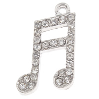 Musikinstrument Zinklegierung Anhänger, Musiknote, Platinfarbe platiniert, mit Strass, 15x22x2mm, Bohrung:ca. 1mm, verkauft von PC