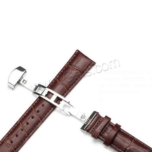 cuir de peau de vache bracelet de montre, avec acier inoxydable, normes différentes pour le choix & styles différents pour le choix, 120mm,75mm, Vendu par fixé