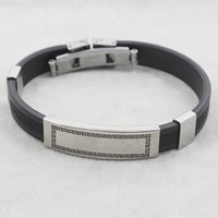 Silikon Edelstahl Armbänder, mit Silikon, schwarz, 38x12x4.5mm, Länge:ca. 8 ZollInch, verkauft von Strang