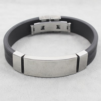 Silikon Edelstahl Armbänder, mit Silikon, schwarz, 38x16x5mm, Länge:ca. 8 ZollInch, verkauft von Strang