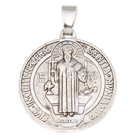 Pendentif Saint en alliage de zinc, Plat rond, Plaqué de couleur d'argent, bijoux Christian, protéger l'environnement, sans nickel, plomb et cadmium Environ Vendu par sac