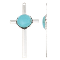 Zinc Alloy Cross Pendants, with Synthetic Turquoise, antique silver color plated, nickel, lead & cadmium free Approx 2mm 