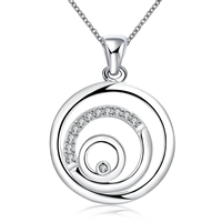 Bijoux Collier comeon®, laiton, Plat rond, Plaqué d'argent, chaîne ovale & pavé de micro zircon Environ 18 pouce, Vendu par brin