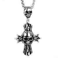 Pendentifs en titane, Acier titane, Croix avec tête de mort, pour homme & noircir Environ Vendu par PC