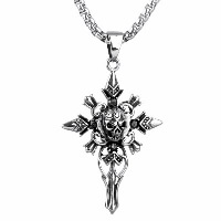 Pendentifs en titane, Acier titane, Croix avec tête de mort, pour homme & noircir Environ Vendu par PC