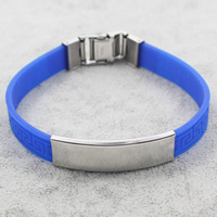 Silikon Edelstahl Armbänder, mit Silikon, blau, 38x12x3mm, Länge:ca. 8 ZollInch, verkauft von Strang