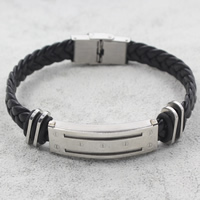 Los hombres de la pulsera y del brazalete, acero inoxidable, con Cuero de PU & silicona, trenzado, negro, 39x11x6.5mm, longitud:aproximado 8 Inch, Vendido por Sarta