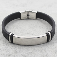 Silicone Stainless Steel Bracelets, with Silicone, black Approx 8 Inch 