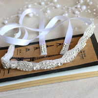 Diadema de Novia, Cinta de satén, con Rocallas de vidrio, para novia & con diamantes de imitación, Blanco, 30x1.8cm, longitud:aproximado 11.5 Inch, Vendido por UD