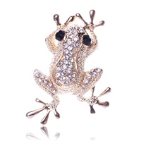 Rhinestone Zinc Alloy Brooch, with Iron, Frog, 18K gold plated, with rhinestone, nickel, lead & cadmium free 