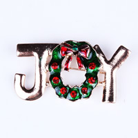 Broche Joyería Navidad, aleación de zinc, con fundición, Guirnalda de Navidad, chapado en oro de 18 K, Joyas de Navidad & con el patrón de la letra & esmalte & con diamantes de imitación, libre de níquel, plomo & cadmio, 55mm, Vendido por UD